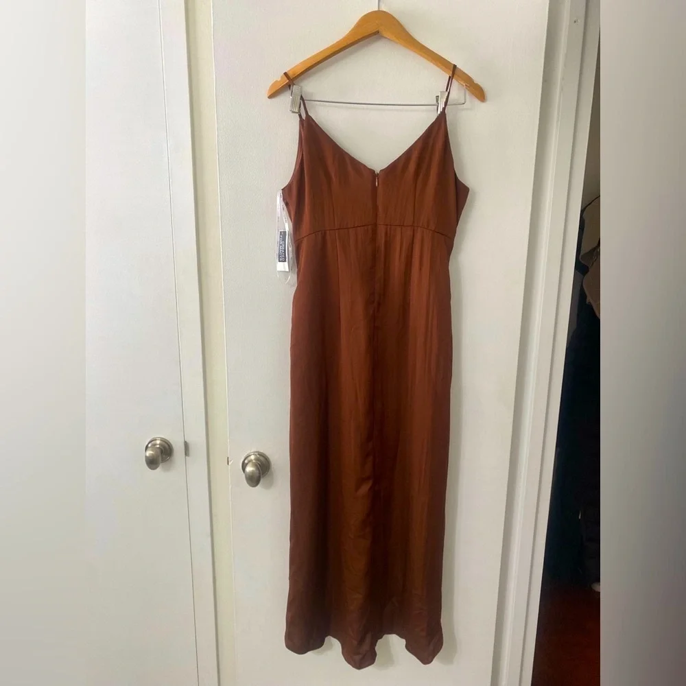Bar III Formal Rich Copper Brown Twist Front midi Dress​, woman’s midi dress​
